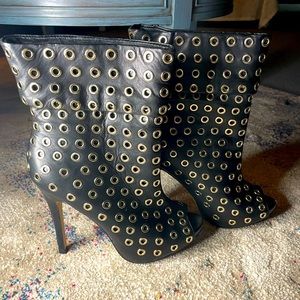 Studded black leather booties
